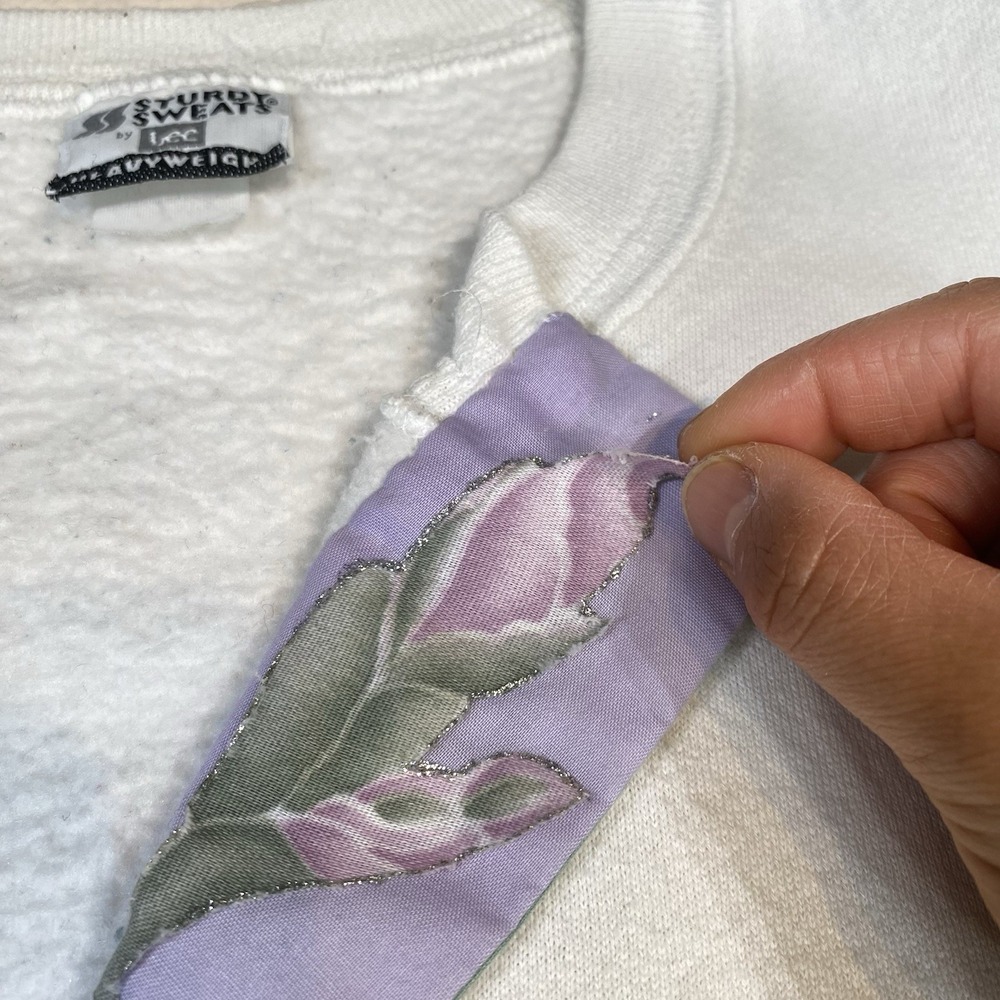 Handmade Women's Sweatshirt Cardigan Floral Granny Church Cottagecore Size Large - Picture 15 of 16